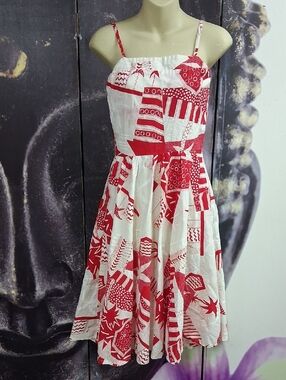 Homemade 60's-70's Red and White Printed Sundress